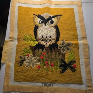 Vintage 1973 Avon Owl Picture Crewel Cross Stitch - No Frame